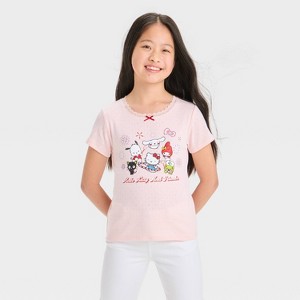 Girls' Hello Kitty Pointelle Americana Short Sleeve T-Shirt - Pink - 1 of 4