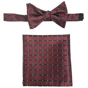 Men's Checkered 2.75" x 4.75" Adjustable 16" - 20" Freestyle Self Tie with Hankie Set - 1 of 4