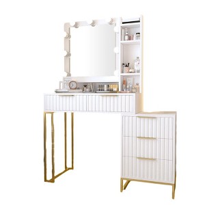 Makeup Vanity Desk With Mirror And Lights, Vanity Table With 5 Drawers, Side Cabinet, Storage Shelves, Modern Vanity Table For Bedroom - 1 of 4