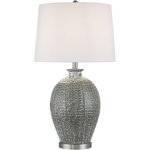 360 Lighting Dylan 28 1/4" Tall Modern End Table Lamp Textured Silver Glaze Finish Ceramic Single White Shade Living Room Bedroom Bedside Nightstand - 1 of 4