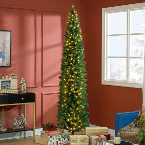 FURNIinspire Artificial Trees Indoor Outdoor Tall Slim Prelit Artificial Christmas Tree With 618 Tips, Christmas Decoration, Green, 21.8"*21.8"*94.5" - 1 of 4