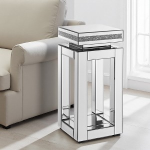 11.8" Square Mirrored End Coffee Table with Crystals - 1 of 4