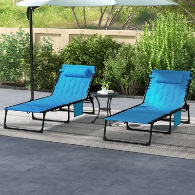TiramisuBest Folding Chaise Lounge Set w/ 5-Level Recliner, Padded Seat, Pocket & Headrest for Beach/Yard/Patio (Sky Blue)