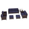 Sonkuki 7 Pieces PE Rattan Furniture Set with Side Table, Patio Chair with Cushion, Ottomans for Lawn, Light Gray - 2 of 4