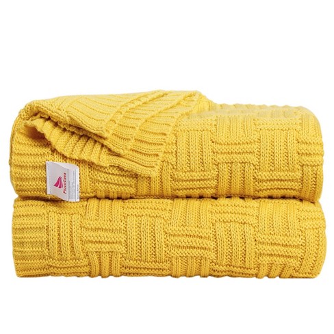 1 Pc Throw Cotton Knitted Bed Blankets Yellow Piccocasa Target