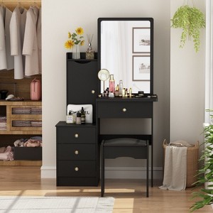 Famapy 35"Wide Makeup Vanity Set with Stool and Mirror 3 Color Touch Light Dressing Table Vanity Dresser - 1 of 4