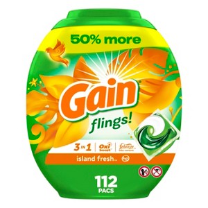 Gain Flings Laundry Detergent Pacs, 112 Count, Island Fresh Scent, 3 in 1 HE Detergent Pacs with Oxi Boost and Febreeze - 1 of 4