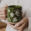 Sweet Water Decor Debossed Design- Green Floral Stoneware Coffee Mug -14oz - 2 of 3