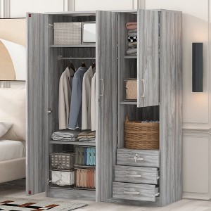 TIRAMISUBEST 3-Door Bedroom Wararobe Closet with 3 Drawers and Hanging Rod, Modern Armoire Clothing Organizer with Storage Shelves - 1 of 4
