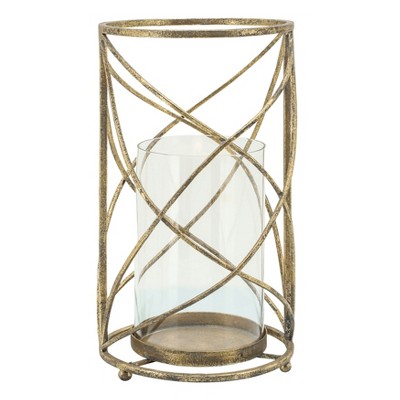 13" Metal Hurricane Candle Holder - Contemporary Rustic Votive Candle Tealight Holder - Decorative Home Decor Accent - Centerpiece Wedding Decor
