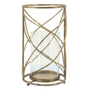 13" Metal Hurricane Candle Holder - Contemporary Rustic Votive Candle Tealight Holder - Decorative Home Decor Accent - Centerpiece Wedding Decor - 1 of 4