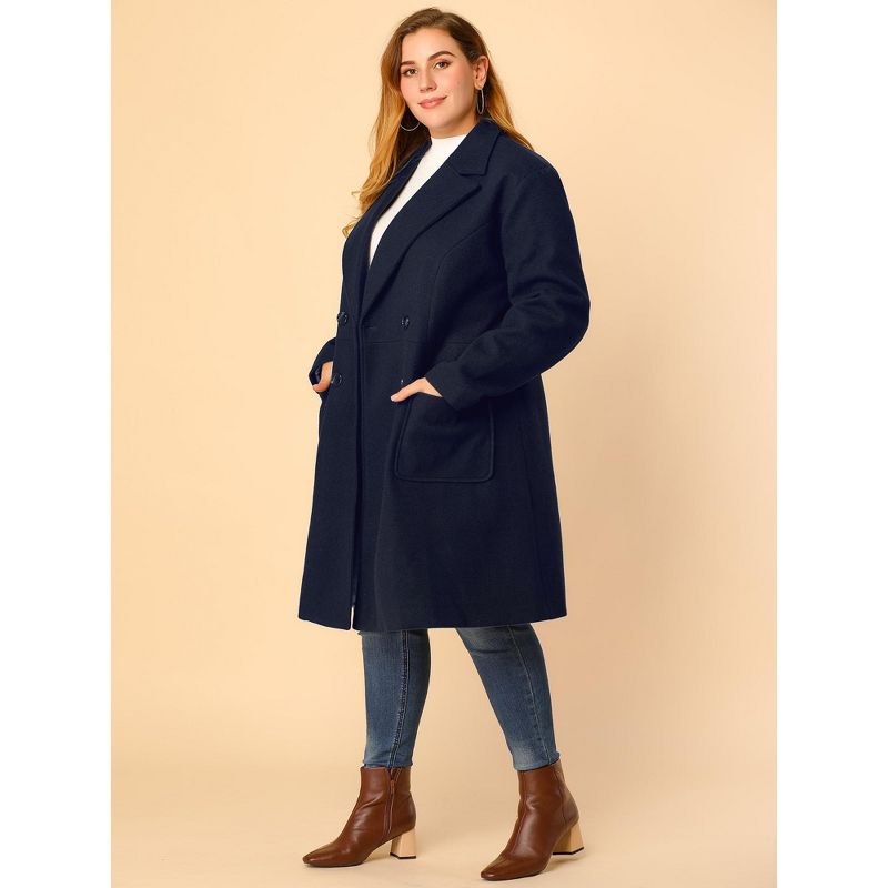 Agnes Orinda Women's Plus Size Winter Notched Lapel Double Breasted Long Overcoats, 5 of 8