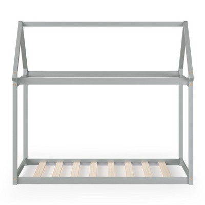 Gray Twin House Bed with Wood Frame and Roof
