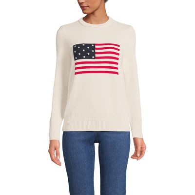 Lands' End Women's Cotton Drifter Crew Neck Sweater - Embroidered
