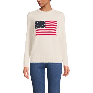 Lands' End Women's Cotton Drifter Crew Neck Sweater - Embroidered - 1 of 4