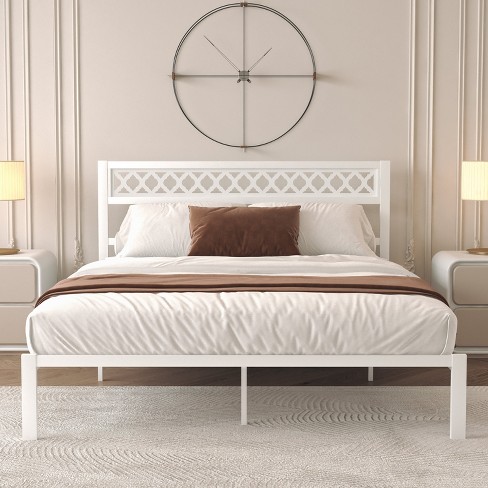 Galano Candence Rossdale White Metal Frame Queen Platform Bed : Target