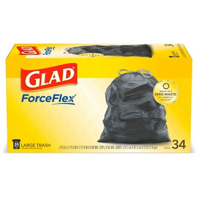 Glad ForceFlexPlus + Large Drawstring Black Trash Bags - 30 Gallon - 34ct