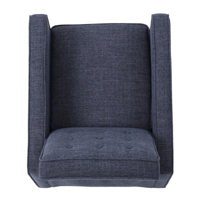 Mid-Century Modern Dark Blue Microfiber Recliner with Wood Legs