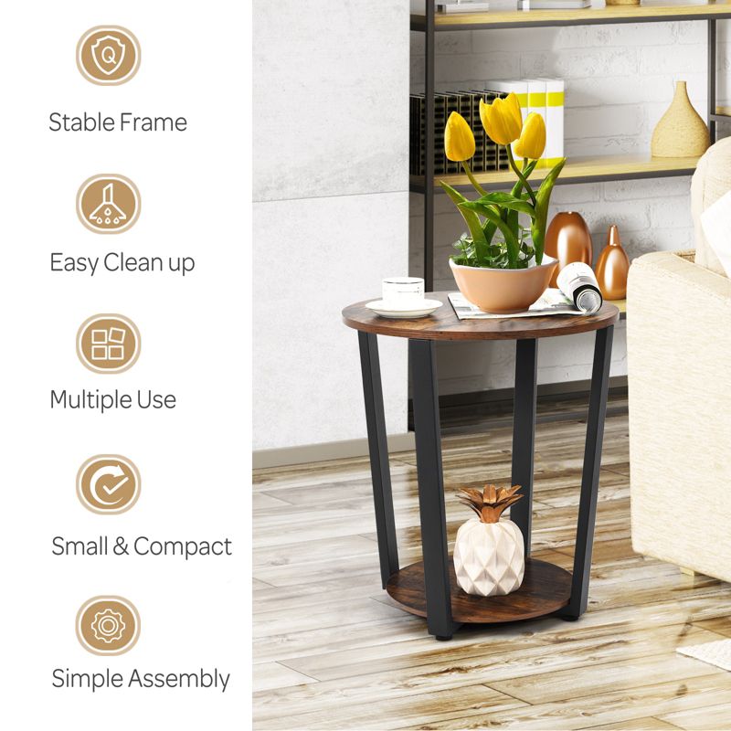 Tangkula 2 PCS 2-Tier Industrial Round End Table Metal Sofa Side Table with Storage Shelf, 5 of 10