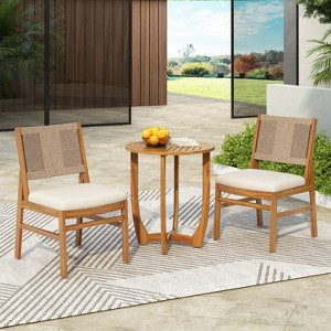 Christopher Knight Home Daisy 3 Piece Patio Rustic Acacia Wood Dining Set with Wicker Woven Chair - 1 of 4