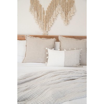 Beige Fringe So Soft Linen Pillow with Down Alternative Insert