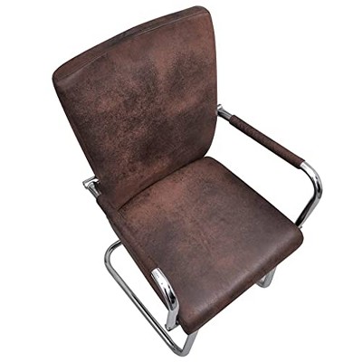 Brown Faux Suede Leather Cantilever Dining Chairs, Set of 2