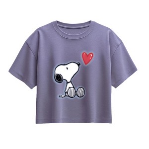 Girls' - Peanuts - Snoopy Heart Short Sleeve Boxy Graphic T-Shirt - 1 of 2