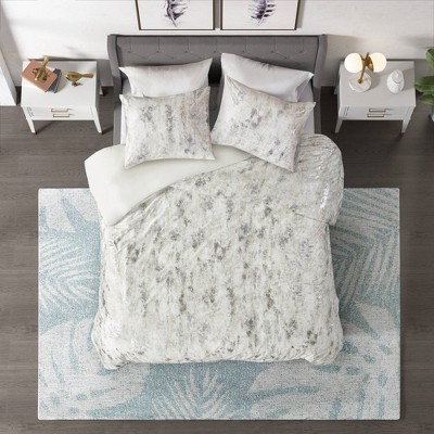 Full/Queen Pearl 3pc Metallic Printed Velvet Comforter Set Ivory - CosmoLiving by Cosmopolitan