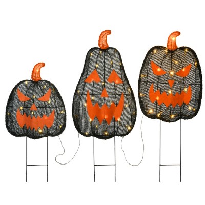 35" Prelit LED Set of 3 Prelit Black Pumpkin Warm White Lights - National Tree Company