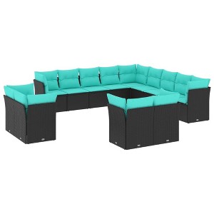 vidaXL 13-Piece Patio Sofa Set - Outdoor Furniture Black Poly Rattan with Cushions, Modular Garden Seating - 1 of 4