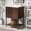 24" inch Walnut Finish Bathroom Vanity Cabinet with 2 Soft-Close Doors, Open Storage - 3 of 4