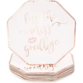 Blue Panda Bachelorette Disposable Paper Party Plates - Kiss the Miss Goodbye, Rose Gold, 48 Count