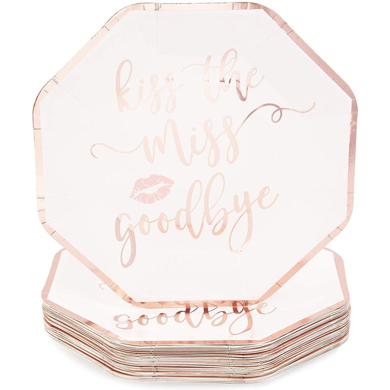 Blue Panda Bachelorette Disposable Paper Party Plates - Kiss the Miss Goodbye, Rose Gold, 48 Count, 1 of 6