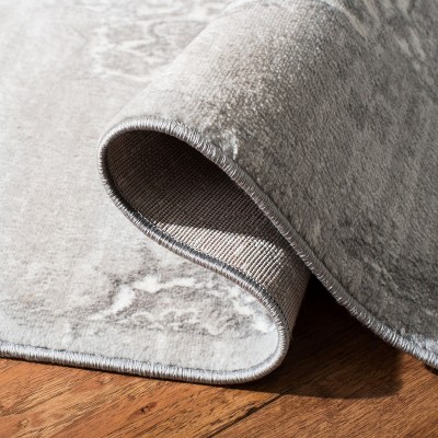 Grey and Ivory Synthetic Stain-Resistant Runner Rug, 2' x 6'