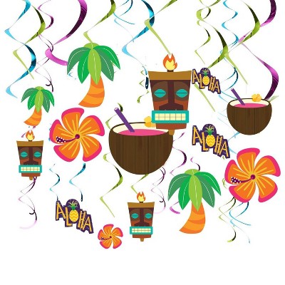 Juvale 30 Pieces Luau Hawaiian Hanging Swirl Ceiling Party Streamer Decorations Supplies