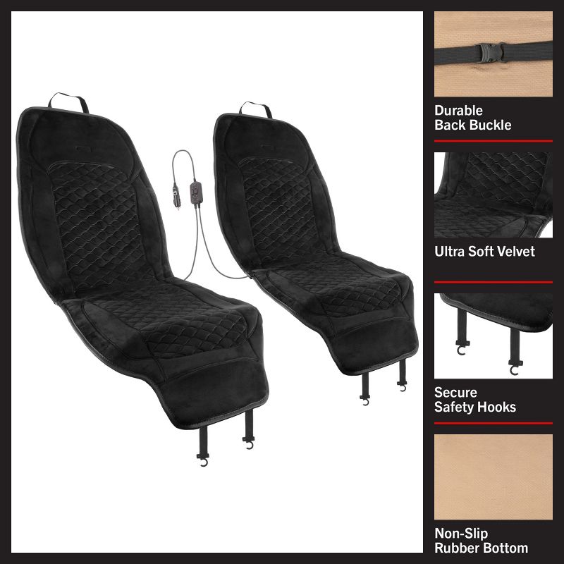 Stalwart 12V Heated Seat Covers for Cars 2-Pack, 3 of 7