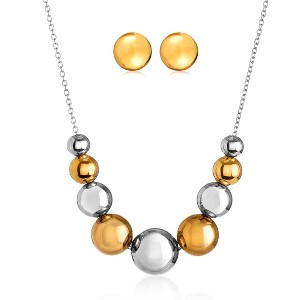 ELYA Women's Two Tone Graduated Bead Necklace and Earring Jewelry Set - 18" - 1 of 3