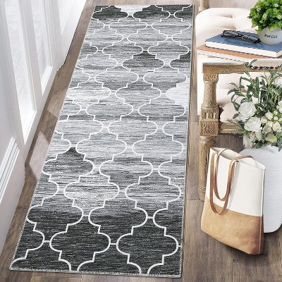 Washable Geometric Runner Rug - Non-Slip Low Pile Carpet for Kitchen, Hallway, Entryway, Laundry Room, Living Room, Bedroom