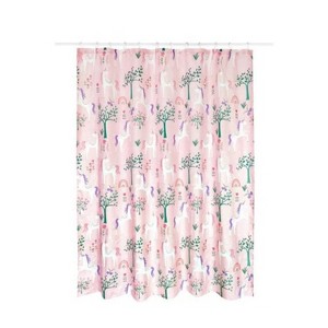 LunaLulinlk Kids Pink Unicorn Shower Curtain with Hooks - 1 of 4