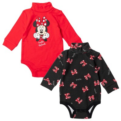 Image of Disney Minnie Mouse Infant Baby Girls 2 Pack Turtleneck Cuddly Bodysuits Red / Black 24 Months