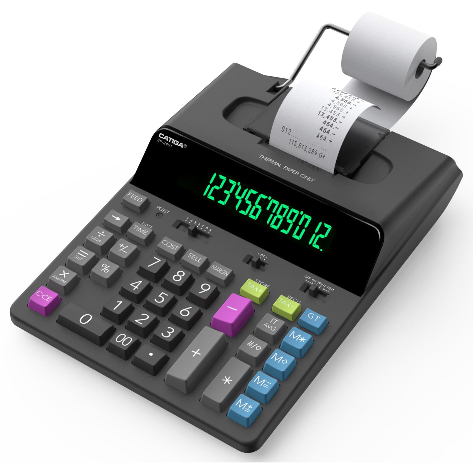 CATIGA 12 Digit Thermal Printing Calculator, Ink-Free Adding Machine, 3X Faster Quite at 8.0 LPS, Tax Calculation, SP-2401