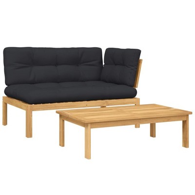 vidaXL 2 Piece Patio Pallet Sofa Set with Cushions - Solid Acacia Wood - Garden, Patio, Terrace Furniture - Modular Design - Black Cushions