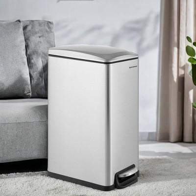 Slim Trash Can, 12.7-Gal (48 L) Garbage Can for Narrow Spaces with Soft-Close Lid, Stainless Steel, 15 Trash Bags Included