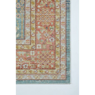 Blue and Multicolor Synthetic Traditional Runner Rug 2'7" x 8'