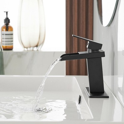 Matte Black Single Handle Waterfall Bathroom Faucet