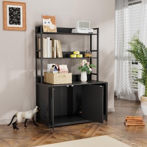 52 Inch Large Hidden Cat Litter Box Enclosure Furniture with 2 Door, Wooden Cat House with Scratch Pad, Indoor Storage Cabinet Display Rack - 1 of 4