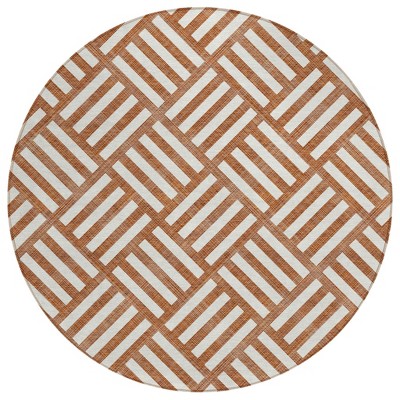 Orange And Ivory Geometric Washable Indoor Outdoor Area Rug