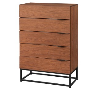 Noble 5 Drawers Chest Walnut - Buylateral: Sturdy Particleboard, Black Metal Legs, Space Savers - 1 of 4