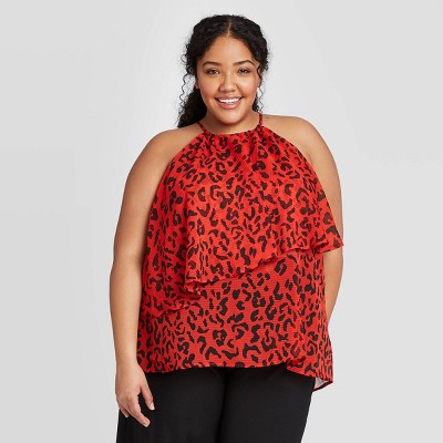 red leopard print top plus size