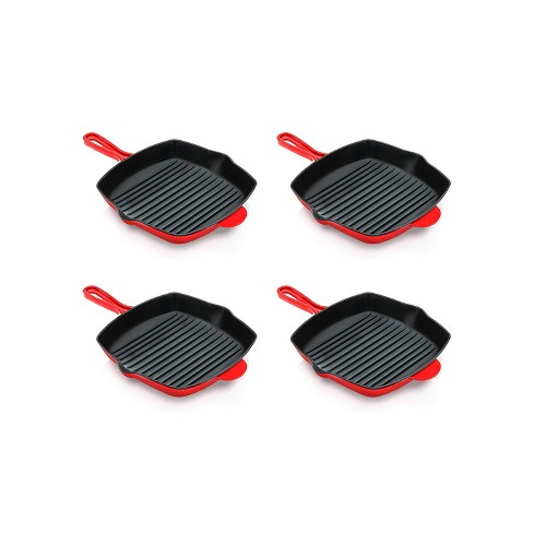 Nutrichef 4 X Nccies47 11 Inch Square Nonstick Cast Iron Skillet Griddle  Grill Pan With Porcelain Enamel Coating, And Side Pour Spouts, Red (4 Pack)  : Target